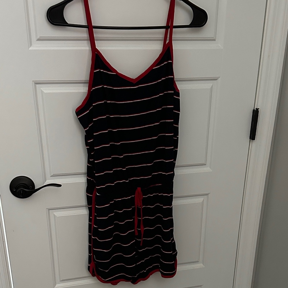 Blue and Red Striped Sleeveless Romper